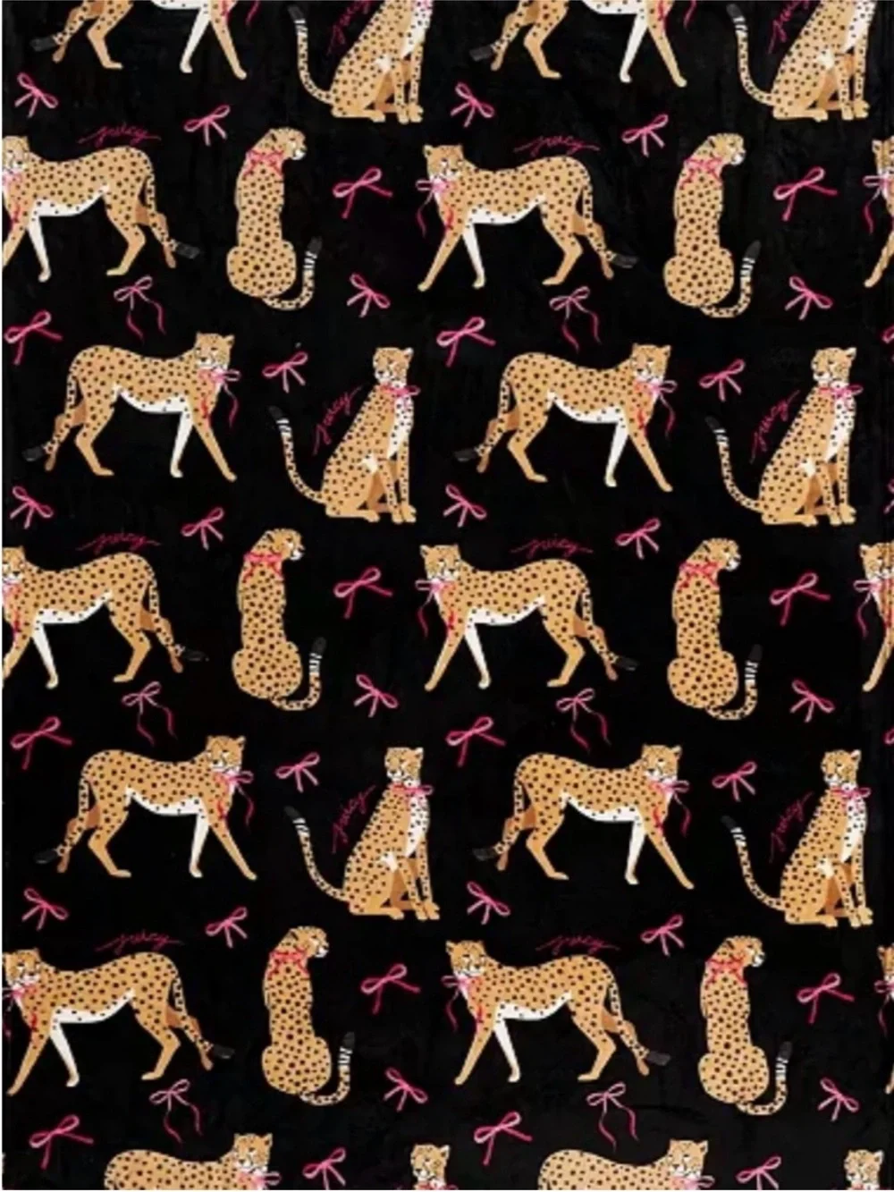 Plush Leopard Print Throw Blanket - Black with Pink Accents